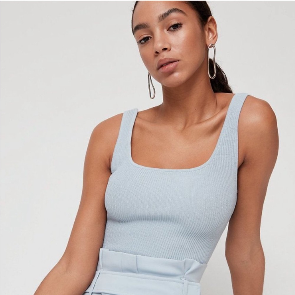 Babaton Sky Blue Ribbed Tank Top